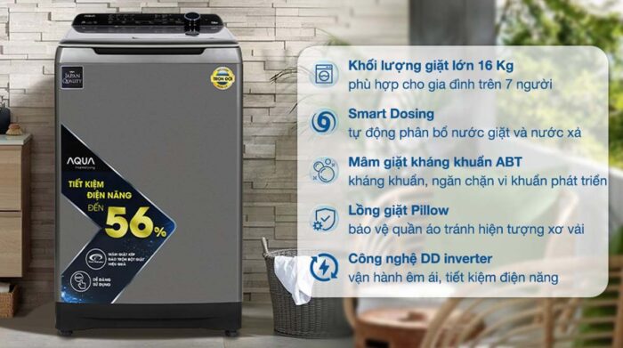 Máy giặt Aqua AQW-DR160UHT.PS Inverter 16kg - Ảnh 2