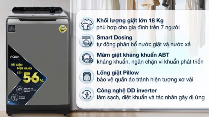 Máy giặt Aqua AQW-DR180UHT.PS Inverter 18kg - Ảnh 2