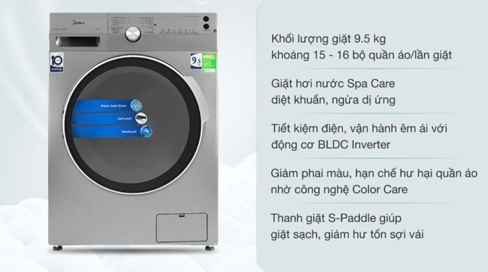 Máy giặt Midea MFK95-1401SK Inverter 9.5kg - Ảnh 2
