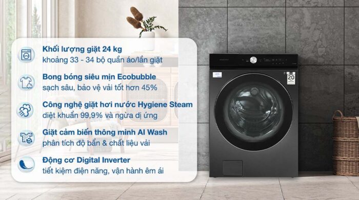 Máy giặt Samsung WF24B9600KV/SV Bespoke Inverter 24kg - Ảnh 2