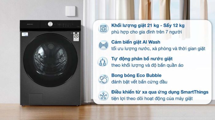 Máy giặt sấy Samsung WD21B6400KV/SV 21kg 12kg Bespoke Inverter - Ảnh 2