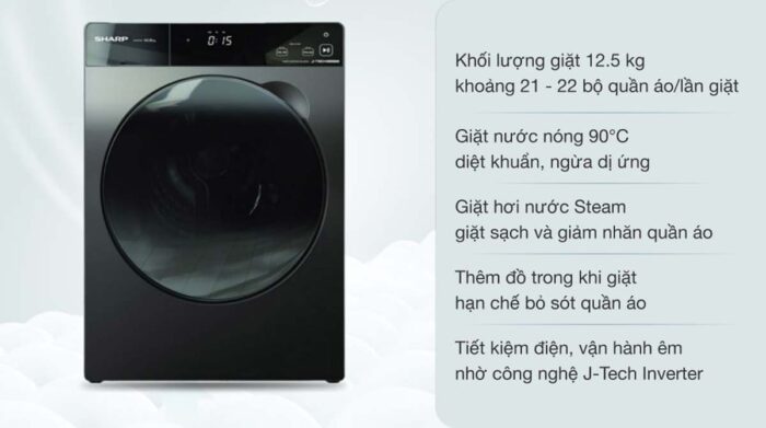 Máy giặt Sharp ES-FK1252SV-G 12.5kg Inverter - Ảnh 2