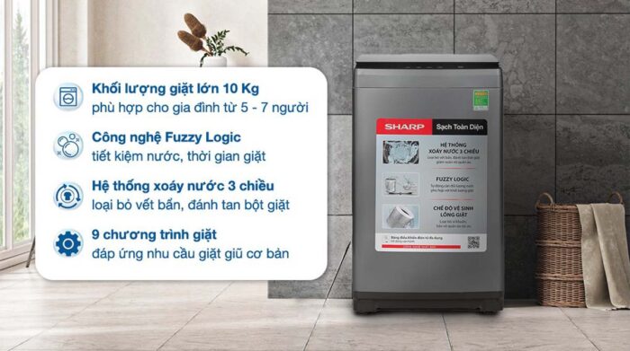 Máy giặt Sharp ES-W10NV-GY 10kg - Ảnh 2