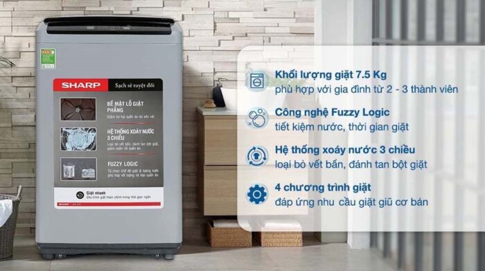 Máy giặt Sharp ES-Y75HV-S 7.5kg - Ảnh 2