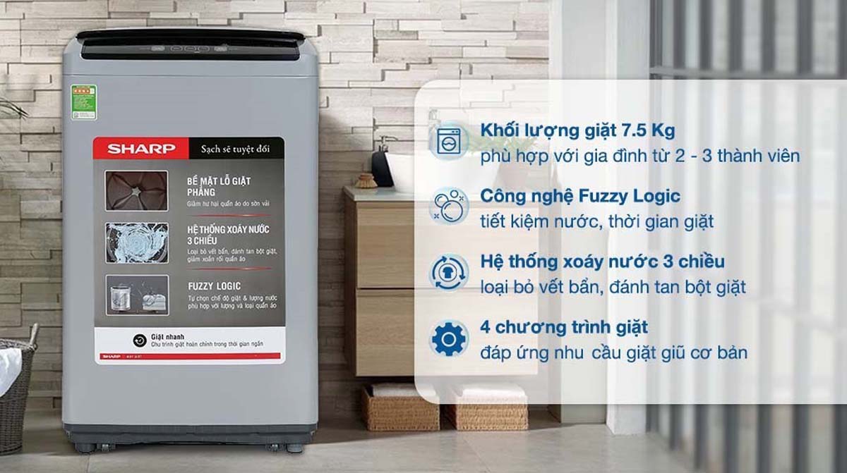 Máy giặt Sharp ES-Y85HV-S 8.5kg 1 tinh nang May Giat Sharp ES Y85HV S 8.5Kg