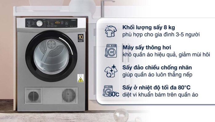 Máy sấy quần áo Aqua AQH-V800H.SS 8Kg - Ảnh 2
