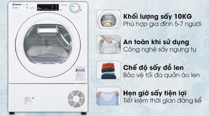 Máy sấy quần áo Candy CSO C10TE-S 10Kg - Ảnh 2