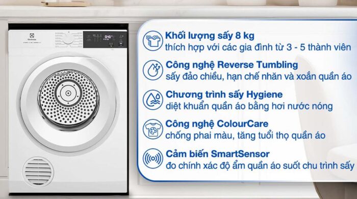 Máy sấy quần áo Electrolux EDV804H3WC 8Kg - Ảnh 2