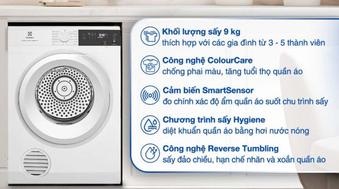 Máy sấy quần áo Electrolux EDV904H3WC 9Kg - Ảnh 2