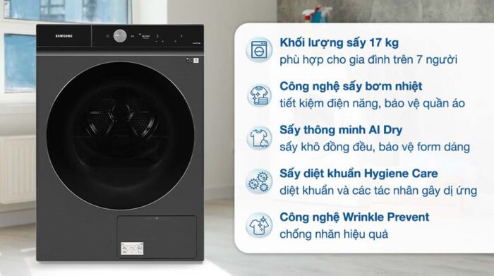 Máy sấy quần áo Samsung DV17B9750CV/SV 17Kg Bespoke - Ảnh 2