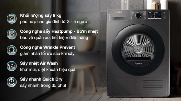 Máy sấy quần áo Samsung DV90TA240AX/SV 9Kg - Ảnh 2
