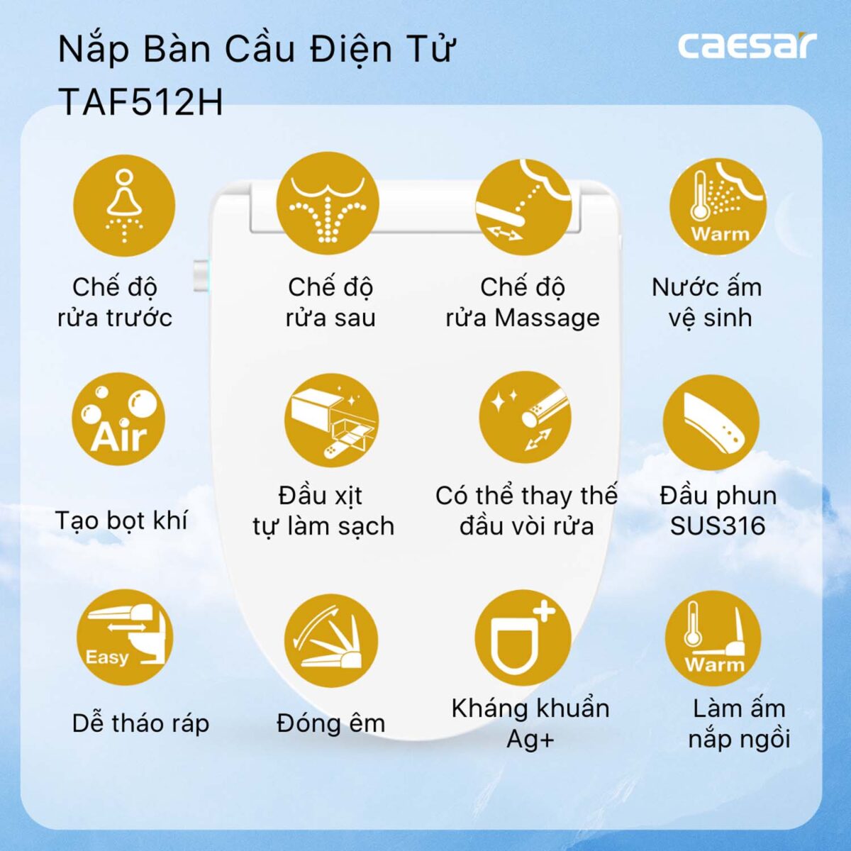 Bồn cầu thông minh CAESAR C1391F TAF512H nắp rửa điện tử - Ảnh 4