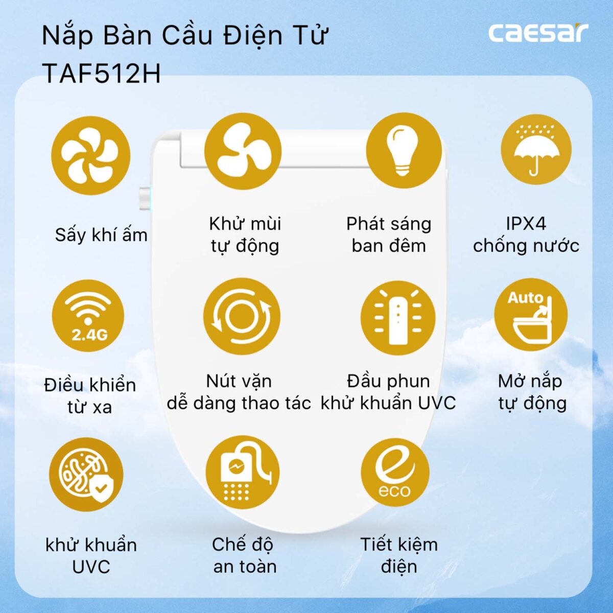Bồn cầu thông minh CAESAR C1391F TAF512H nắp rửa điện tử - Ảnh 5