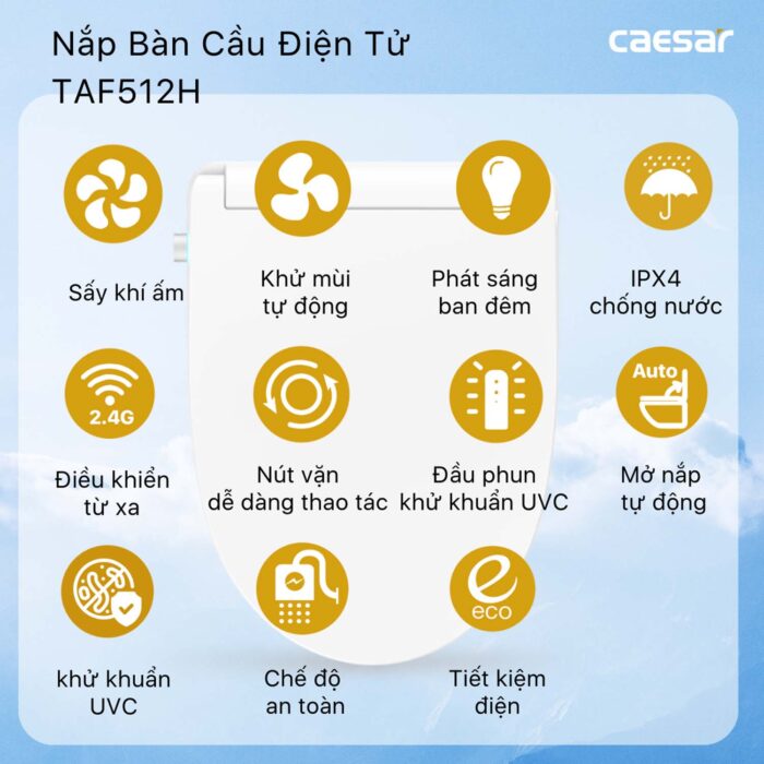 Bồn cầu thông minh CAESAR CD1325 TAF512H nắp rửa điện tử - Ảnh 5