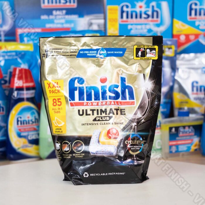 Viên rửa bát Finish Ultimate Plus All In 1 túi 85 viên hương chanh - Ảnh 11
