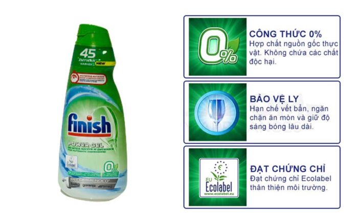 Gel rửa bát Finish Power Eco 0% chai 900ml - Ảnh 2