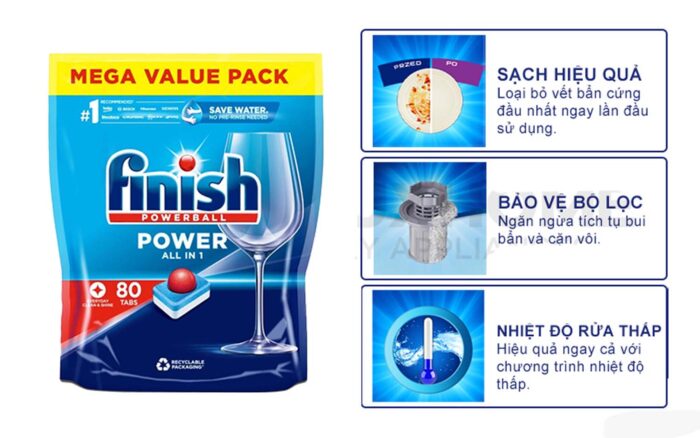 Viên rửa bát Finish Power All In 1 túi 80 viên - Ảnh 4