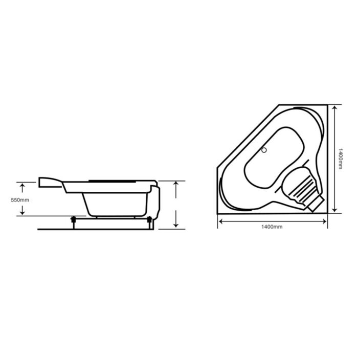 bản vẽ kích thước Bồn tắm GUCEN G-BG002L yếm vòi sen massage