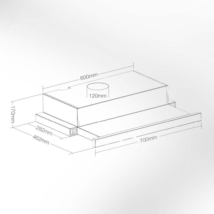 Bản vẽ kích thước Máy hút mùi VINGER VG-117-E 70cm âm tủ