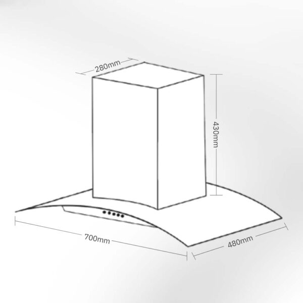 bản vẽ kích thước Máy hút mùi VINGER VG-227-IB 70cm kính cong