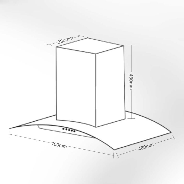 bản vẽ kích thước Máy hút mùi VINGER VG-227-IB 70cm kính cong