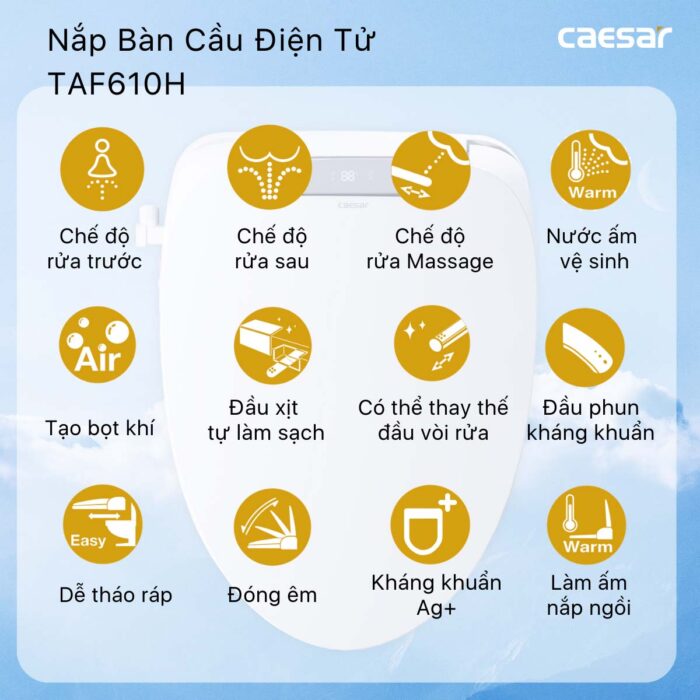 Bồn cầu thông minh CAESAR C1353F TAF610H nắp điện tử - Ảnh 4