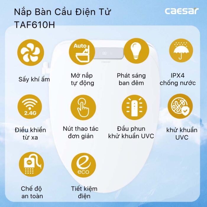 Bồn cầu thông minh CAESAR C1353F TAF610H nắp điện tử - Ảnh 5
