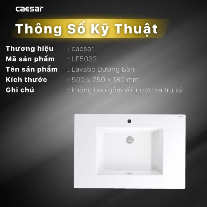 Chậu lavabo đặt bàn CAESAR LF5032 - Ảnh 3
