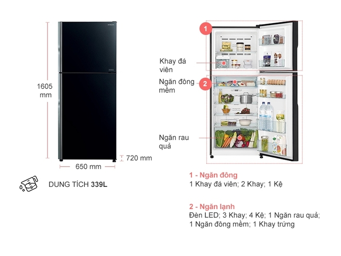 Tủ Lạnh Hitachi Inverter 339 Lít R-FVX450PGV9(GBK) Giá Tốt | Nguyễn Kim