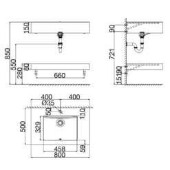 Bản vẽ kĩ thuật Bộ bàn đá lavabo VIGLACERA US10-9GP03 2 tầng