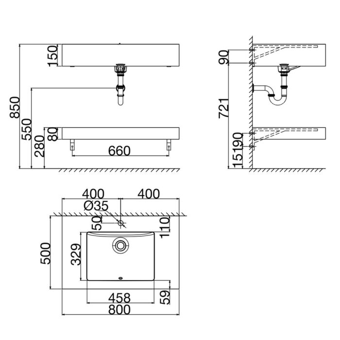 Bản vẽ kĩ thuật Bộ bàn đá lavabo VIGLACERA US10-9GP03 2 tầng