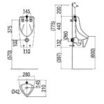 Bản vẽ kĩ thuật Bồn tiểu nam VIGLACERA T2 treo tường