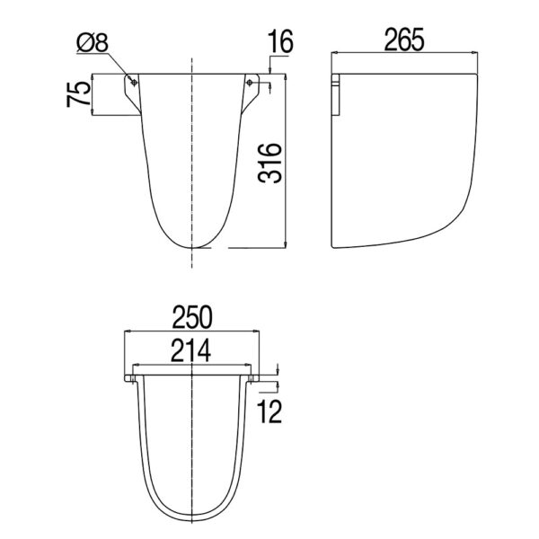 Bản vẽ kĩ thuật Chân chậu lavabo VIGLACERA V511 lửng