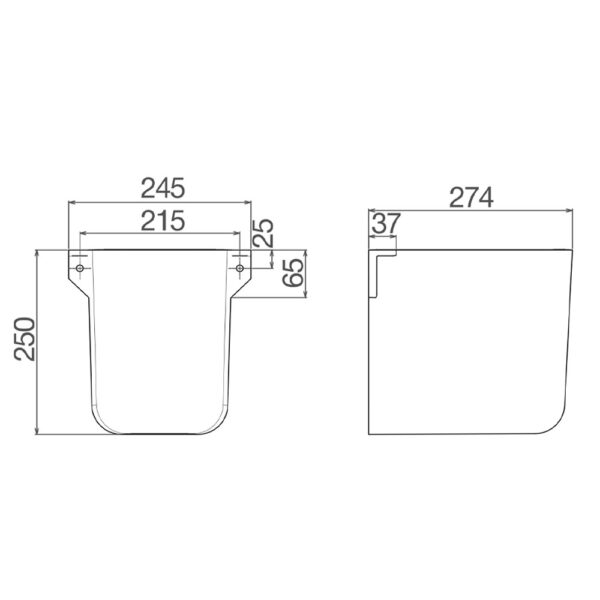 Bản vẽ kĩ thuật Chân chậu lavabo VIGLACERA V59 lửng