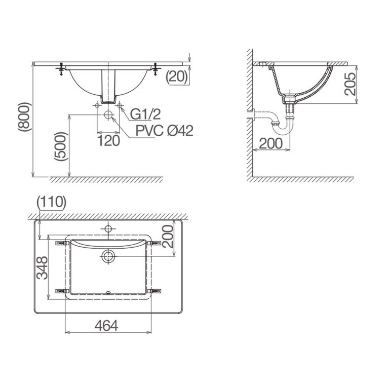 Bản vẽ kĩ thuật chậu lavabo VIGLACERA US1 âm bàn