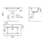 Bản vẽ kĩ thuật chậu lavabo VIGLACERA US2 âm bàn