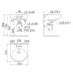 Bản vẽ kĩ thuật chậu lavabo VIGLACERA V511 treo tường
