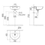 Bản vẽ kĩ thuật chậu lavabo VIGLACERA V523 treo tường