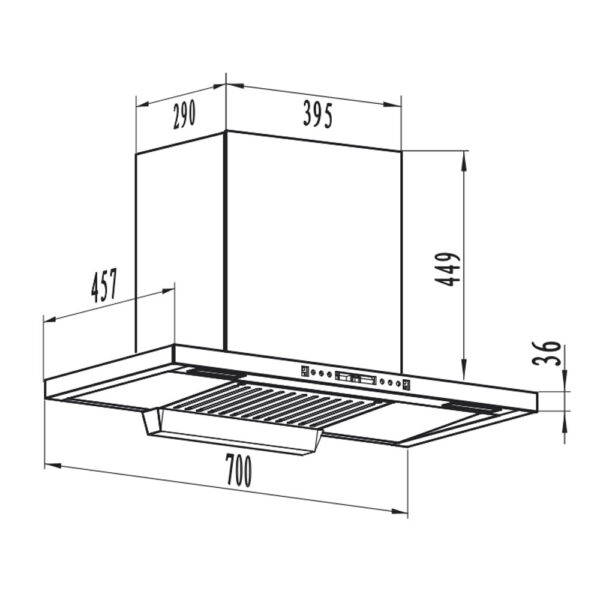 Bản vẽ kích thước Máy hút mùi BLUEGER BT700I 70cm chữ T