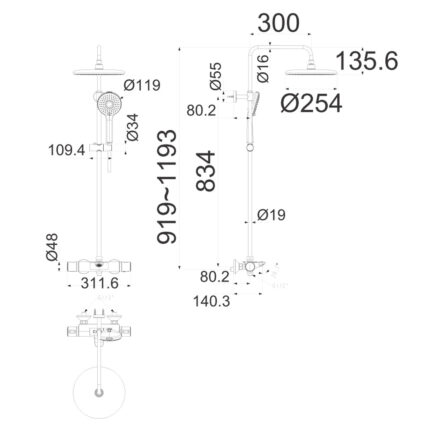 Bản vẽ kỹ thuật Vòi Sen Cây American Standard WF-1M13 nhiêt độ