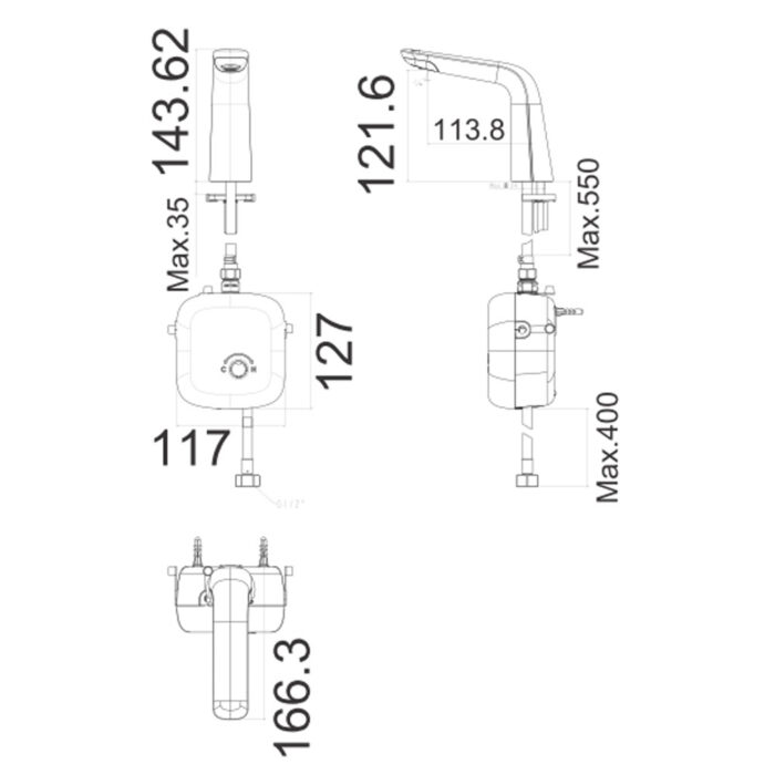 Bản vẽ kỹ thuật Vòi lavabo American Standard 1024910001 AccuStream cảm ứng