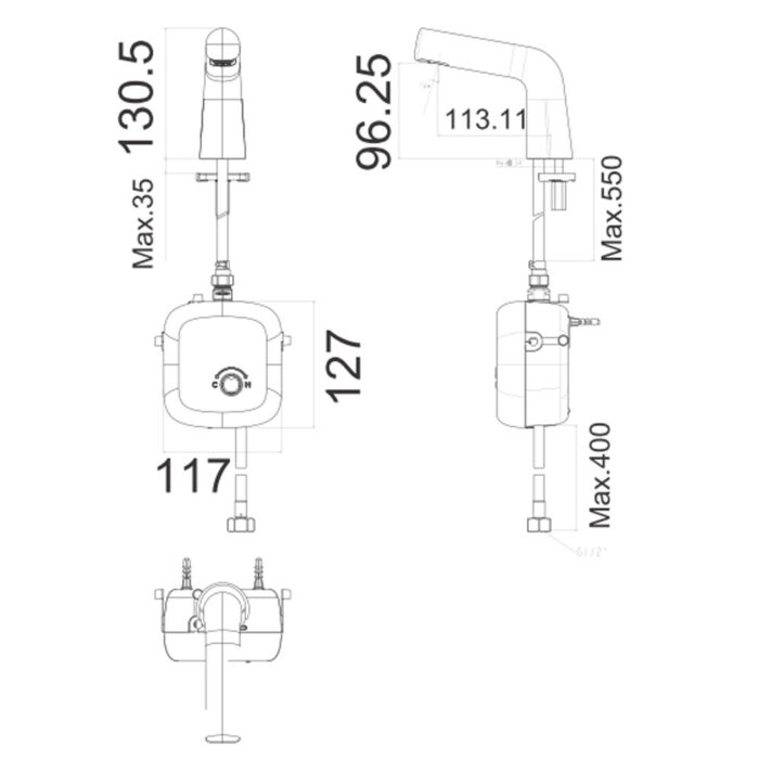 Bản vẽ kỹ thuật Vòi lavabo American Standard 1025040001 AccuFlo cảm ứng