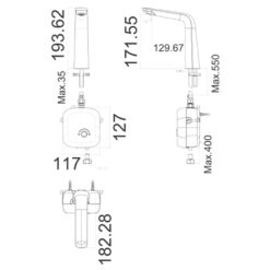 Bản vẽ kỹ thuật Vòi lavabo American Standard 1025050001 cảm ứng cổ cao