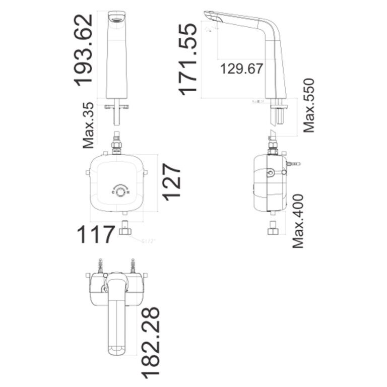 Bản vẽ kỹ thuật Vòi lavabo American Standard 1025050001 cảm ứng cổ cao