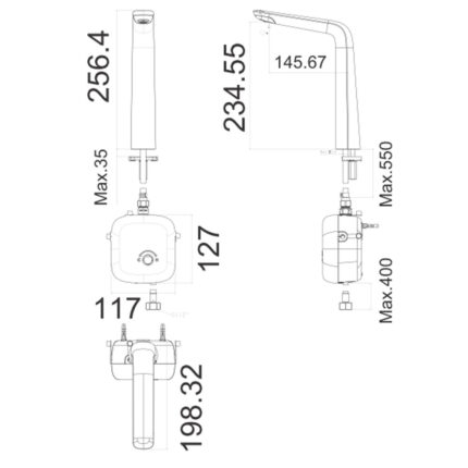 Bản vẽ kỹ thuật Vòi lavabo American Standard 1025060001 cảm ứng cổ cao