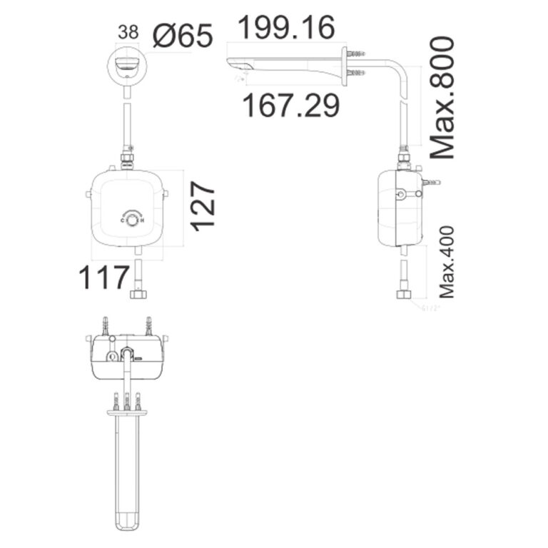 Bản vẽ kỹ thuật Vòi lavabo American Standard 1025070001 cảm ứng gắn tường
