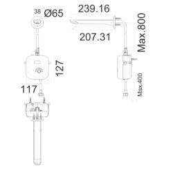 Bản vẽ kỹ thuật Vòi lavabo American Standard 1025080001 cảm ứng gắn tường