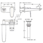 Bản vẽ kỹ thuật Vòi lavabo American Standard WF-1704WS gắn tường nóng lạnh