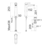 Bản vẽ kỹ thuật Vòi lavabo American Standard WF-1M02 Loven cổ cao nóng lạnh