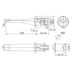 Bản vẽ kỹ thuật Vòi lavabo American Standard WF-8837.DC cảm ứng gắn tường lạnh